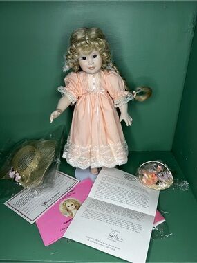 Porcelain Doll in Peach Lace Dress (Brand Not Visible)